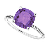 14K Gold Cushion Natural Amethyst Solitaire Ring – 8x8mm - White Gold - view 5