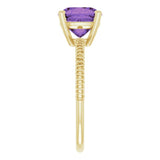 14K Gold Cushion Natural Amethyst Solitaire Ring – 8x8mm - Yellow Gold - view 4