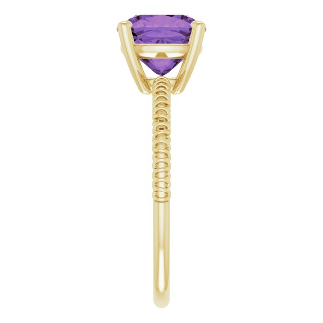 14K Gold Cushion Natural Amethyst Solitaire Ring – 8x8mm - Yellow Gold - view 4