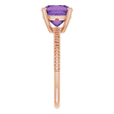 14K Gold Cushion Natural Amethyst Solitaire Ring – 8x8mm - Rose Gold - view 4