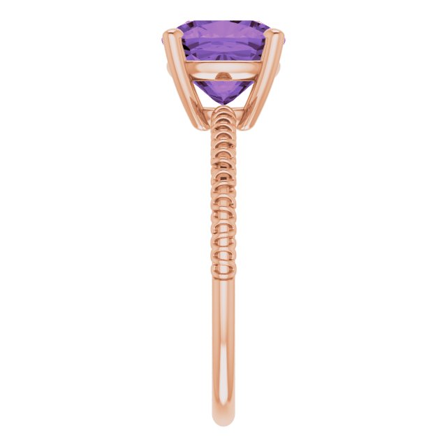 14K Gold Cushion Natural Amethyst Solitaire Ring – 8x8mm - Rose Gold - view 4