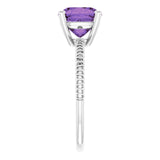 14K Gold Cushion Natural Amethyst Solitaire Ring – 8x8mm - White Gold - view 4