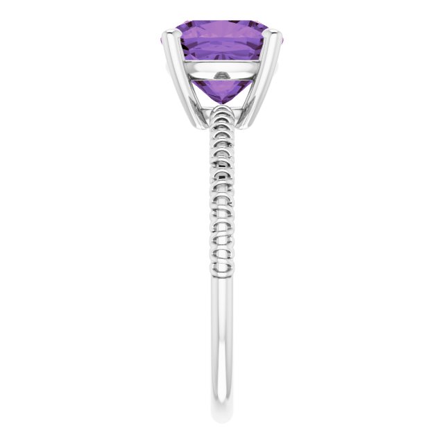 14K Gold Cushion Natural Amethyst Solitaire Ring – 8x8mm - White Gold - view 4