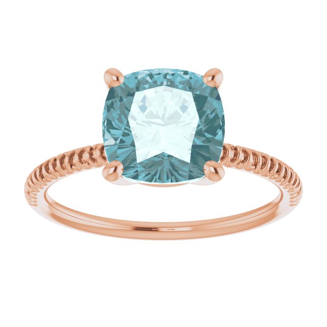 14K Gold Cushion Natural Sky Blue Topaz Solitaire Ring - Rose Gold - view 3