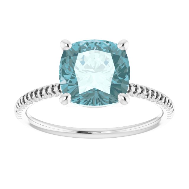 14K Gold Cushion Natural Sky Blue Topaz Solitaire Ring - White Gold - view 3