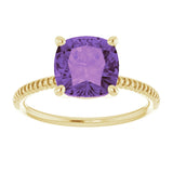 14K Gold Cushion Natural Amethyst Solitaire Ring – 8x8mm - Yellow Gold - view 3