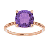 14K Gold Cushion Natural Amethyst Solitaire Ring – 8x8mm - Rose Gold - view 3