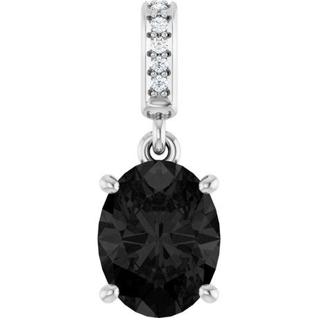 14K Gold Oval Natural Black Onyx & Natural Diamond Accented Necklace or Pendant - White Gold