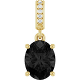 14K Gold Oval Natural Black Onyx & Natural Diamond Accented Necklace or Pendant - Yellow Gold