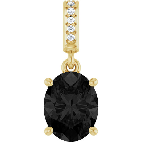 14K Gold Oval Natural Black Onyx & Natural Diamond Accented Necklace or Pendant - Yellow Gold