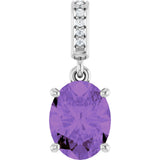 14K Gold Oval Natural Amethyst & Natural Diamond Accented Necklace or Pendant - White Gold
