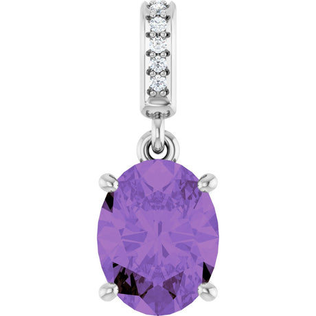 14K Gold Oval Natural Amethyst & Natural Diamond Accented Necklace or Pendant - White Gold