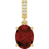 14K Gold Oval Natural Mozambique Garnet & Natural Diamond Accented Necklace or Pendant – 0.03 CTW - Yellow Gold