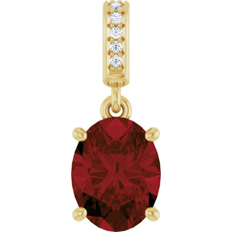 14K Gold Oval Natural Mozambique Garnet & Natural Diamond Accented Necklace or Pendant – 0.03 CTW - Yellow Gold