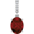14K Gold Oval Natural Mozambique Garnet & Natural Diamond Accented Necklace or Pendant – 0.03 CTW - White Gold