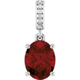 14K Gold Oval Natural Mozambique Garnet & Natural Diamond Accented Necklace or Pendant – 0.03 CTW - White Gold