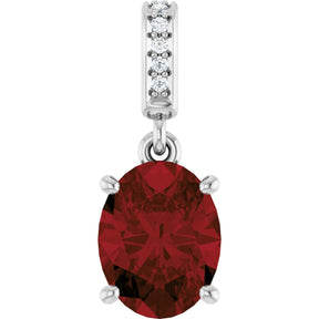 14K Gold Oval Natural Mozambique Garnet & Natural Diamond Accented Necklace or Pendant – 0.03 CTW - White Gold