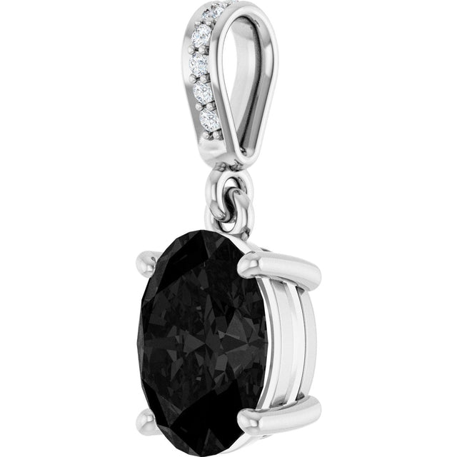 14K Gold Oval Natural Black Onyx & Natural Diamond Accented Necklace or Pendant - White Gold - view 2