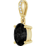 14K Gold Oval Natural Black Onyx & Natural Diamond Accented Necklace or Pendant - Yellow Gold - view 2