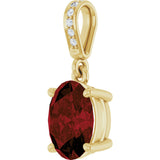 14K Gold Oval Natural Mozambique Garnet & Natural Diamond Accented Necklace or Pendant – 0.03 CTW - Yellow Gold - view 2