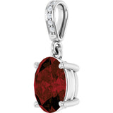 14K Gold Oval Natural Mozambique Garnet & Natural Diamond Accented Necklace or Pendant – 0.03 CTW - White Gold - view 2
