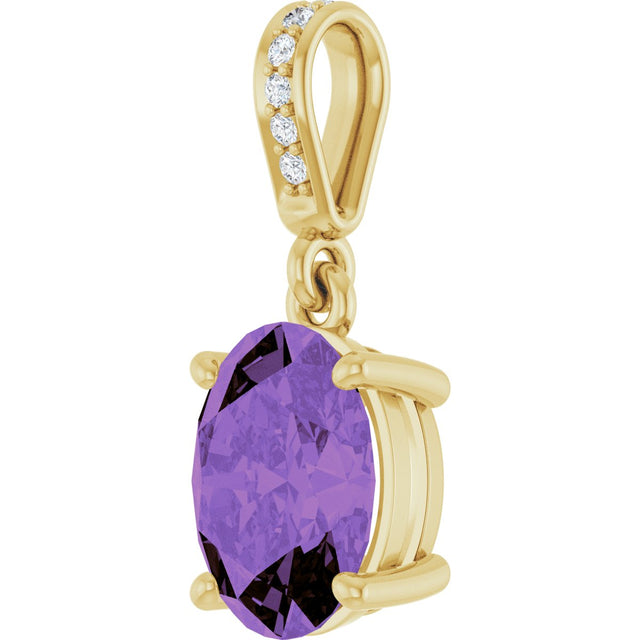 14K Gold Oval Natural Amethyst & Natural Diamond Accented Necklace or Pendant - Yellow Gold - view 2