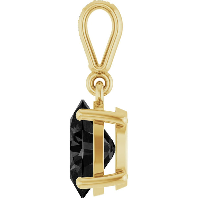 14K Gold Oval Natural Black Onyx & Natural Diamond Accented Necklace or Pendant - Yellow Gold - view 3