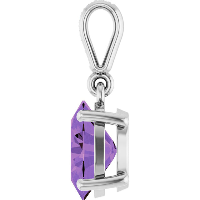 14K Gold Oval Natural Amethyst & Natural Diamond Accented Necklace or Pendant - White Gold - view 3