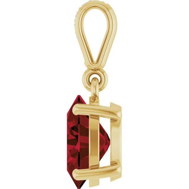 14K Gold Oval Natural Mozambique Garnet & Natural Diamond Accented Necklace or Pendant – 0.03 CTW - Yellow Gold - view 3