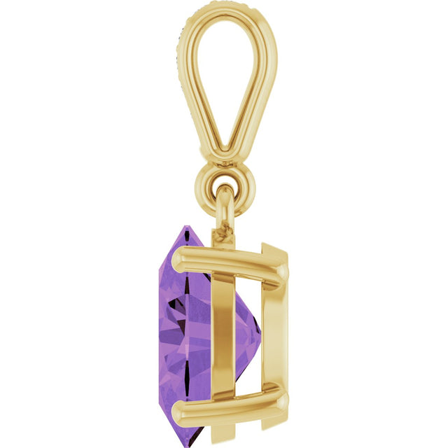 14K Gold Oval Natural Amethyst & Natural Diamond Accented Necklace or Pendant - Yellow Gold - view 3