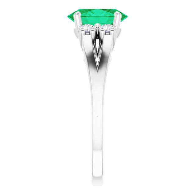 14K Gold Oval Lab-Grown Emerald & Natural Diamond Accented Ring - view 4
