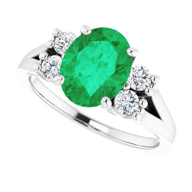 14K Gold Oval Lab-Grown Emerald & Natural Diamond Accented Ring - view 5