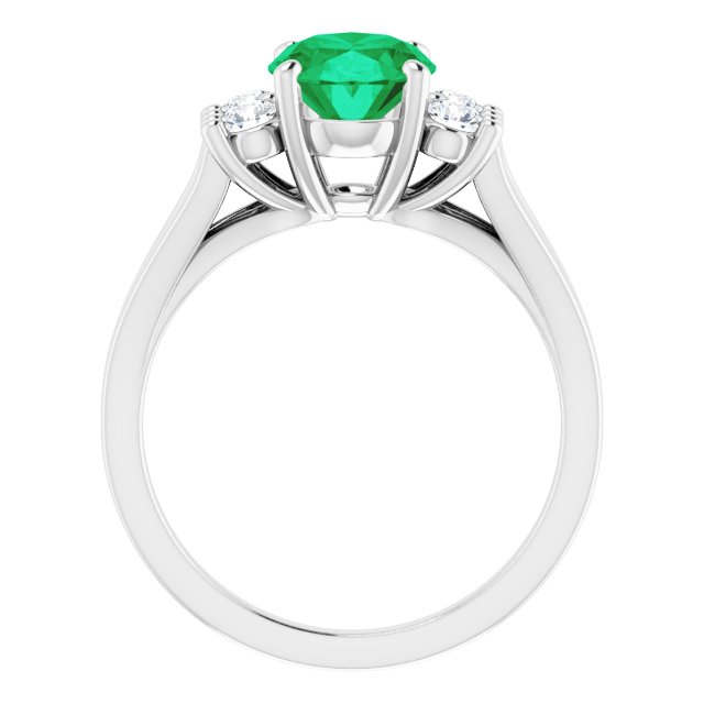 14K Gold Oval Lab-Grown Emerald & Natural Diamond Accented Ring - view 2