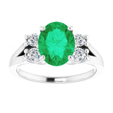 14K Gold Oval Lab-Grown Emerald & Natural Diamond Accented Ring - view 3