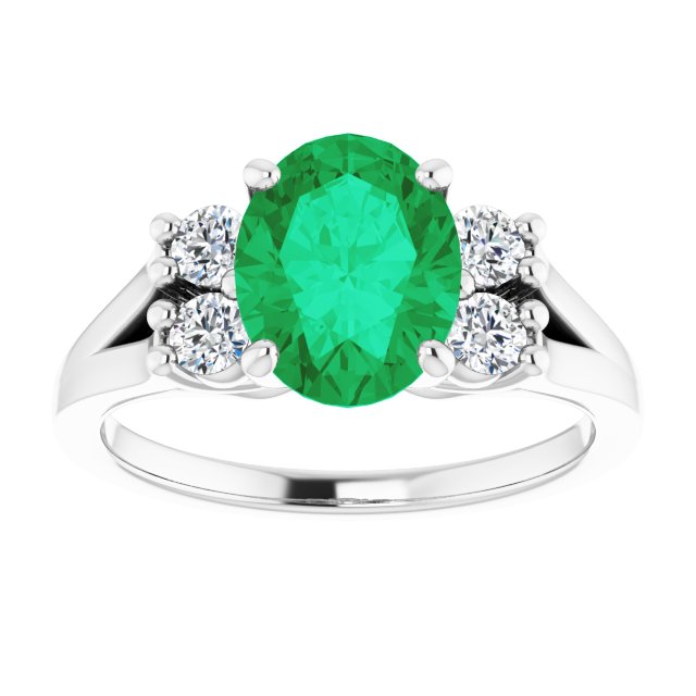 14K Gold Oval Lab-Grown Emerald & Natural Diamond Accented Ring - view 3