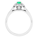 Platinum Round Natural Emerald & Natural Diamond Halo-Style Ring - view 2