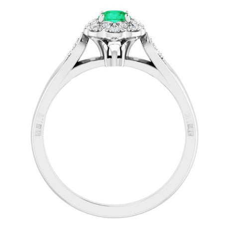 Platinum Round Natural Emerald & Natural Diamond Halo-Style Ring - view 2