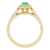 14K Gold Round Natural Emerald & Natural Diamond Halo-Style Ring – 4mm Stones - Yellow Gold - view 2