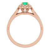 14K Gold Round Natural Emerald & Natural Diamond Halo-Style Ring – 4mm Stones - Rose Gold - view 2