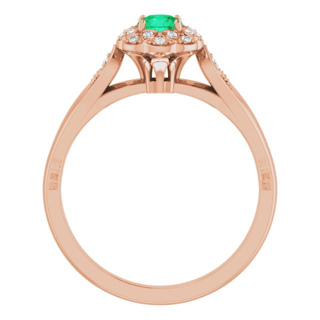14K Gold Round Natural Emerald & Natural Diamond Halo-Style Ring – 4mm Stones - Rose Gold - view 2