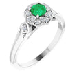 Platinum Round Natural Emerald & Natural Diamond Halo-Style Ring