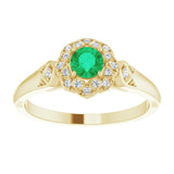 14K Gold Round Natural Emerald & Natural Diamond Halo-Style Ring – 4mm Stones - Yellow Gold - view 3