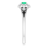 14K Gold Round Natural Emerald & Natural Diamond Halo-Style Ring – 4mm Stones - White Gold - view 4