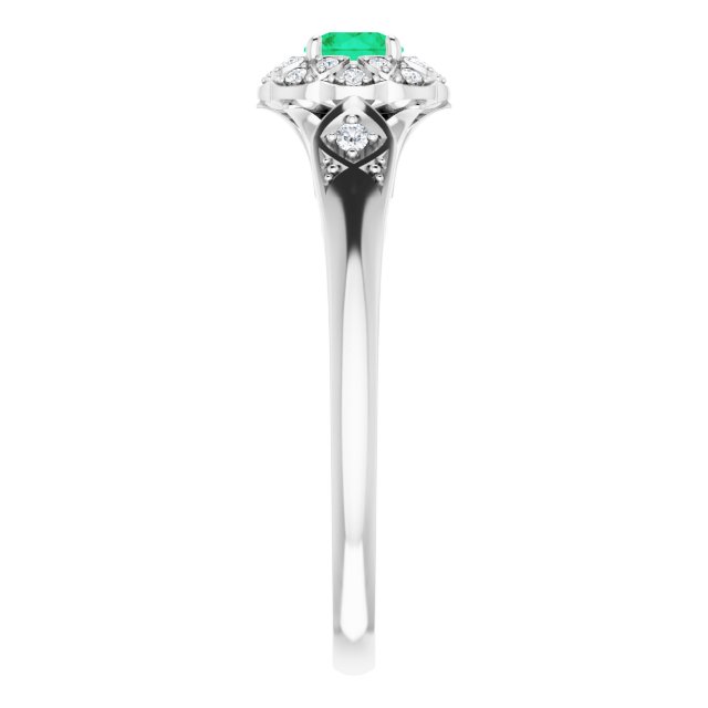 14K Gold Round Natural Emerald & Natural Diamond Halo-Style Ring – 4mm Stones - White Gold - view 4