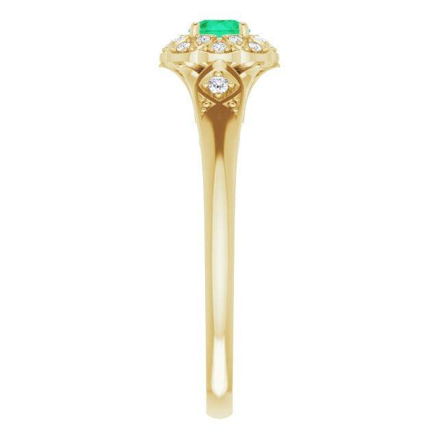 14K Gold Round Natural Emerald & Natural Diamond Halo-Style Ring – 4mm Stones - Yellow Gold - view 4