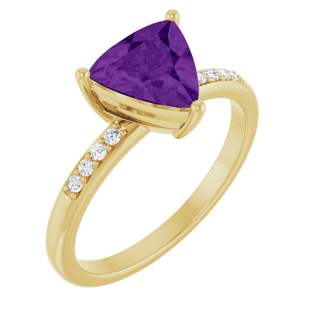 14K Gold Trillion Natural Amethyst & Natural Diamond Accented Ring - Yellow Gold