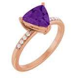 14K Gold Trillion Natural Amethyst & Natural Diamond Accented Ring - Rose Gold