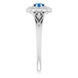 14K Gold Round Natural Blue Sapphire & Natural Diamond Vintage-Inspired Halo-Style Ring - White Gold - view 4