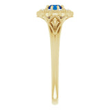 14K Gold Round Natural Blue Sapphire & Natural Diamond Vintage-Inspired Halo-Style Ring - Yellow Gold - view 4