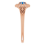 14K Gold Round Natural Blue Sapphire & Natural Diamond Vintage-Inspired Halo-Style Ring - Rose Gold - view 5
